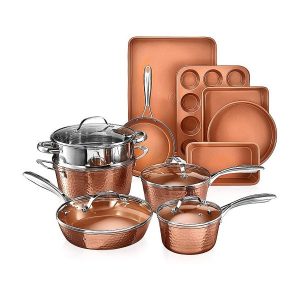 Gotham Steel - 15pc Non Stick Cookware Set - Hammered Copper