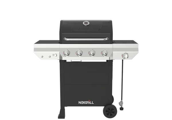Nexgrill 4-Burner Propane Gas Grill in Black with Side Burner and Stainless Steel Main Lid